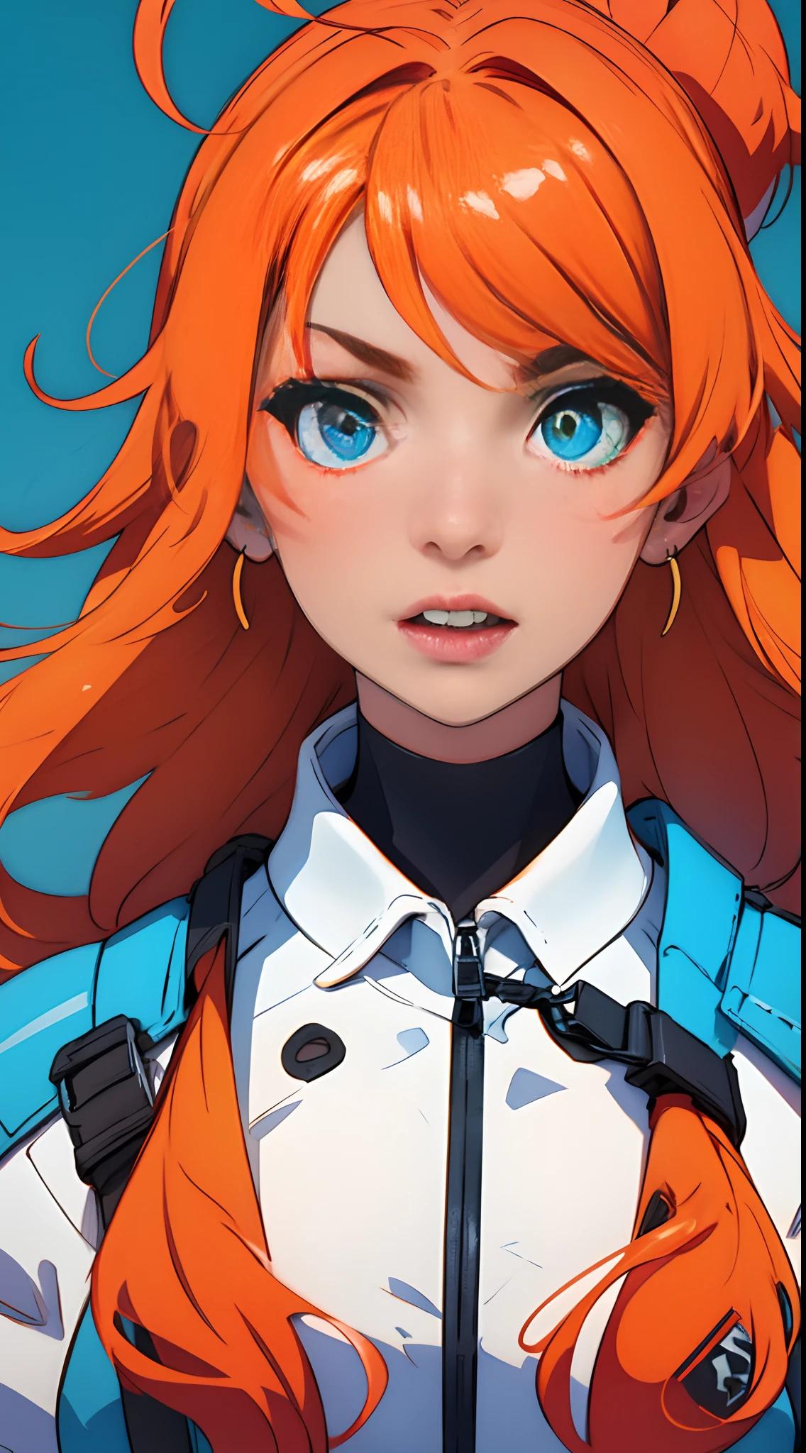 orange color hair、Red and Blue Odd-Eye