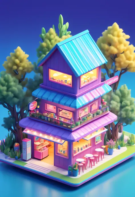 long short, concept pop-up store design for a cup hut, near the leak, rich background, vivid colors, scientific illustrations, toycore, smooth lighting, dreamy landscapes, 4k UHD, isometric, tilt-shift