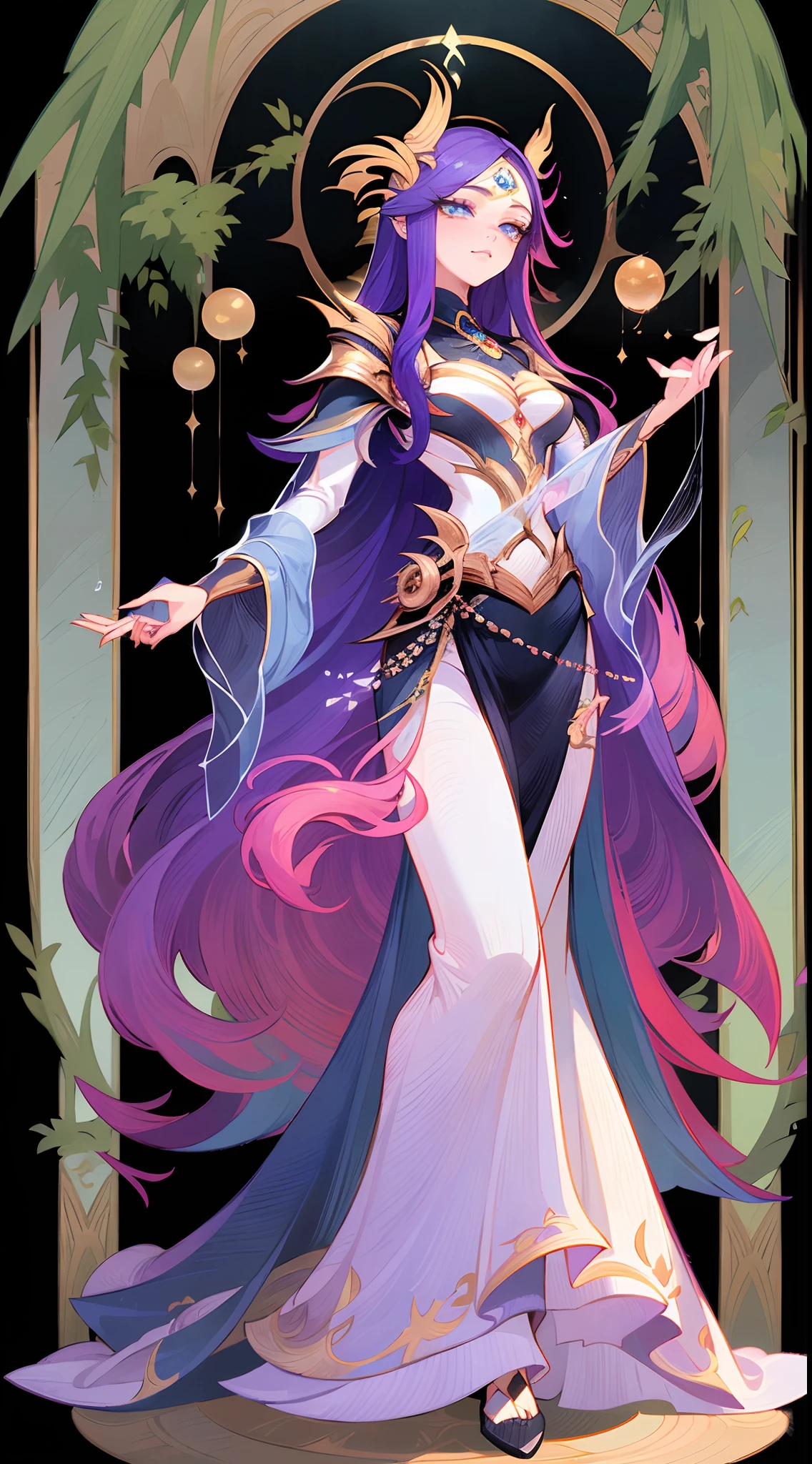 1 beautiful female mage，standing full-body，独奏，Clear facial features，(tmasterpiece，top Quority，best qualtiy，超高分辨率，Clear facial features，beautidful eyes，beauitful face)