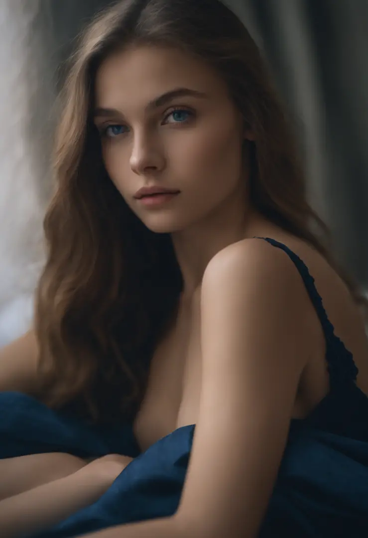 Vu sur tout le corps d'une adolescentes de 18 ans russe avec les yeux bleus, tall but very thin naked in bed