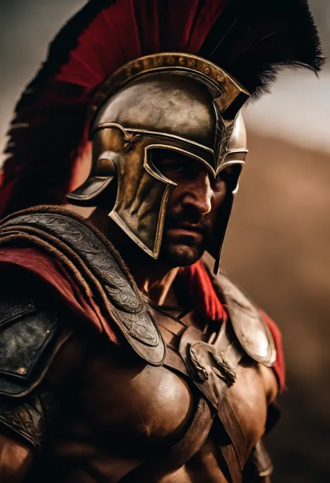 Portrait of Spartan Warrior, loud roaring, Angry face, episch, 8K, schaut direkt in die Kamera, frontansicht, steht gerade,