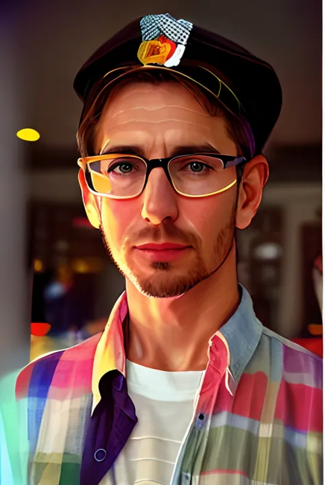 there is a man wearing a hat and glasses and a shirt, realistic portrait photo, high quality portrait, photorealistic portrait, photo realistic portrait, photo-realistic face, nerdy man character portrait, inspired by Dietmar Damerau, detailed portrait, ph...