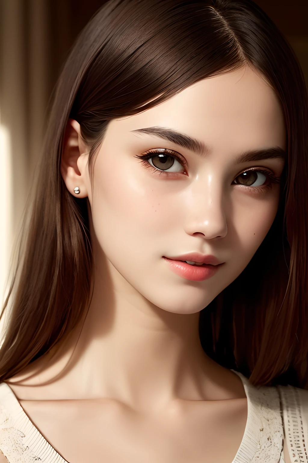 A Close Up Of A Woman With Long Hair Wearing A White Top - Seaart Ai