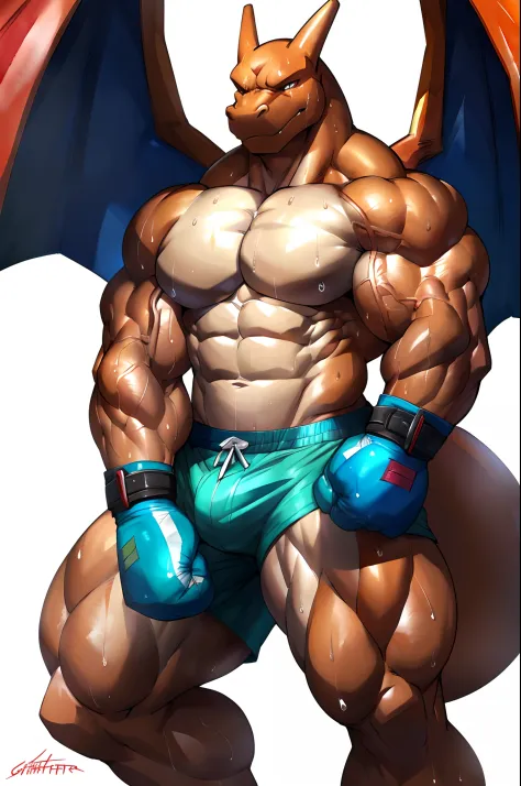 athletic charizard. 4k, high resolution, best quality, posted on e621, solo, anthro body, older male, male, adult, very masculine, dense muscles (tough build):1.5, correct anatomy, (white background, no background:1.2), (by grimfaust:1.2), (by wfa, by voru...