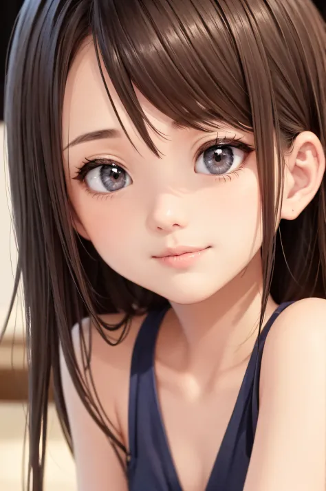 14years、a beauty girl、brown haired、beautidful eyes、real looking skin、small tits、(8K、​masterpiece)、(reallistic、Photorealsitic)、to...