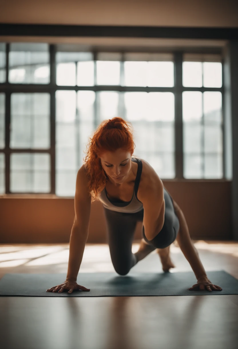 A woman in a black tank top doing a yoga pose - SeaArt AI