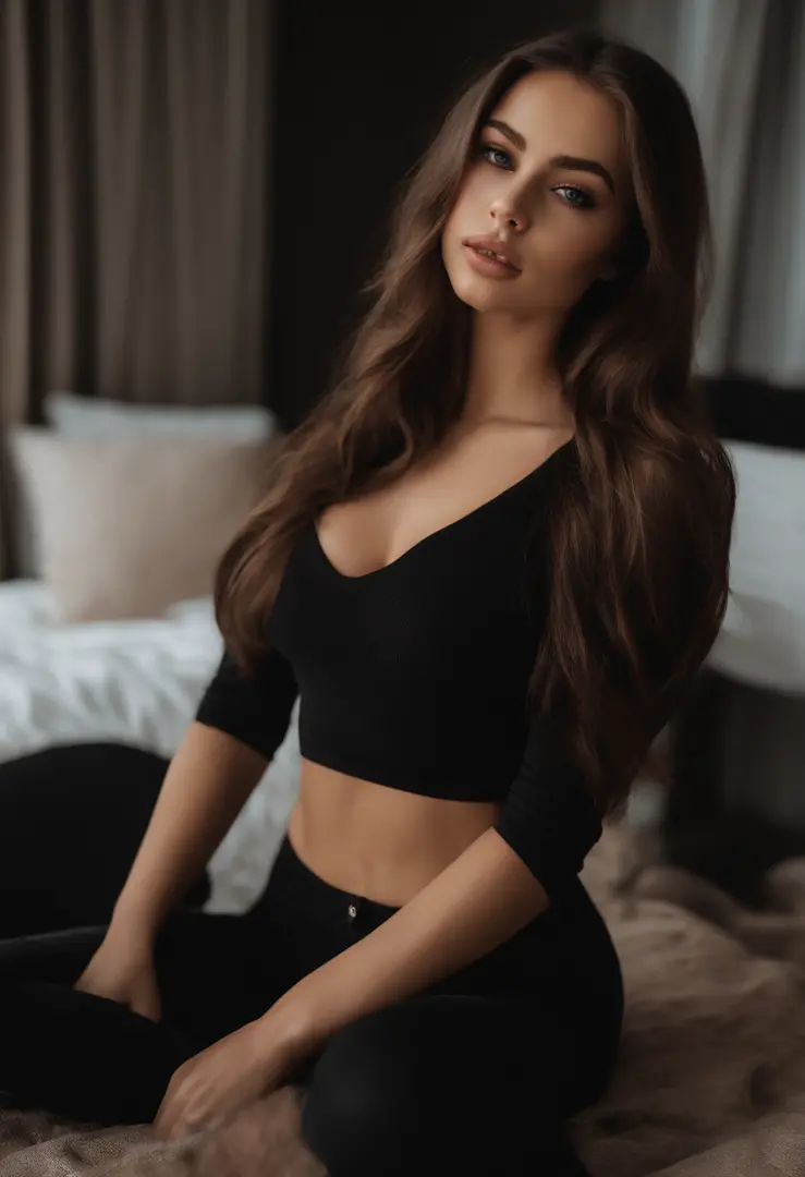 arafed woman with black clothes, sexy girl with brown eyes, portrait sophie mudd, brown hair and large eyes, selfie of a young w...