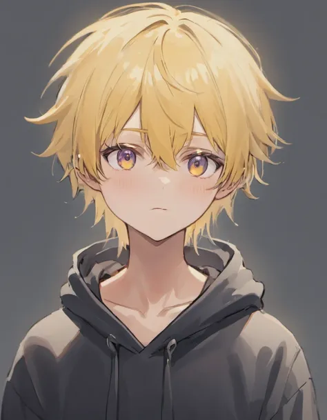 Anime boy with blonde hair and blue eyes in a black hoodie - SeaArt AI