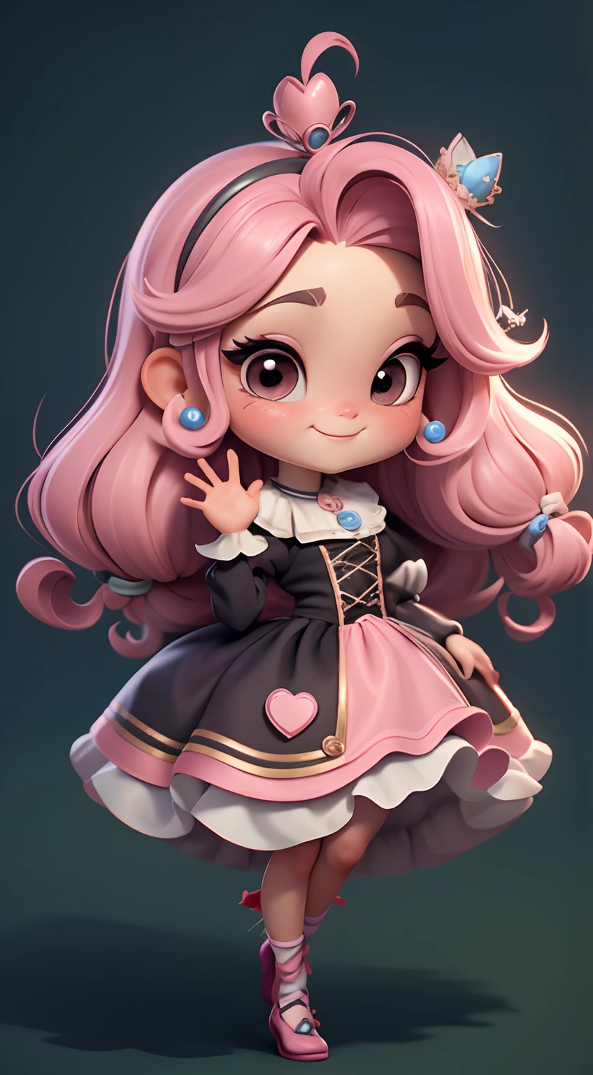 Create an 8K version of the Loli Circus character. Boneca Chibi circu de soleil : Deve ficar charmoso e bonito, Keep the iconic elements of the original character. Circus of Soleil should have a round face with large dimensions, olhos claros, long eyelashes and rosy cheeks. Seu cabelo deve ser longo e tons preto de cor escuro. Vestido bonito: Vestir chibi em um vestido bonito e elegante em tons de rosa e preto . O vestido pode ter babados, renda & detalhes feitos de doces, A reference to the theme Circus . Add loops or ribbons, Para dar um toque de delicadeza. avental & Arco com quepe : Adicione um avental marrom sobre o vestido de Chibi, It is tied at the waist with a thin bow. O avental pode ter pequenos detalhes, como bolsos ou bordados finos. Meias e sapatos bonitos: Complete o look chibi de circo com meias listradas rosa e brancas ou detalhes divertidos. standingn, Coloque sapatos de boneca bonitos, com gravatas ou fivelas. Magic Accessories: Add enchanting accessories to cirque chibi , como um cupcake no cabelo ou uma tiara com detalhes extravagantes . You can also get your hands on beautiful themed accessories. Certifique-se de adicionar sombras, texturas e detalhes nos cabelos, Trajes Chibi Cirque de Soleil & Accessories, to make it even more charming and charming. Give him a smiling expression and a sweet smile on his face, Capturing the essence of the character in a subtle way, lovely hands, Skull Hands.