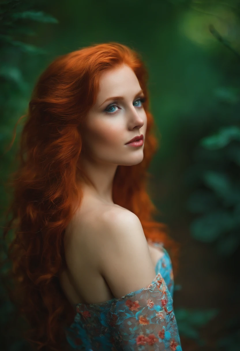 A woman with red hair and blue eyes posing for a picture - SeaArt AI