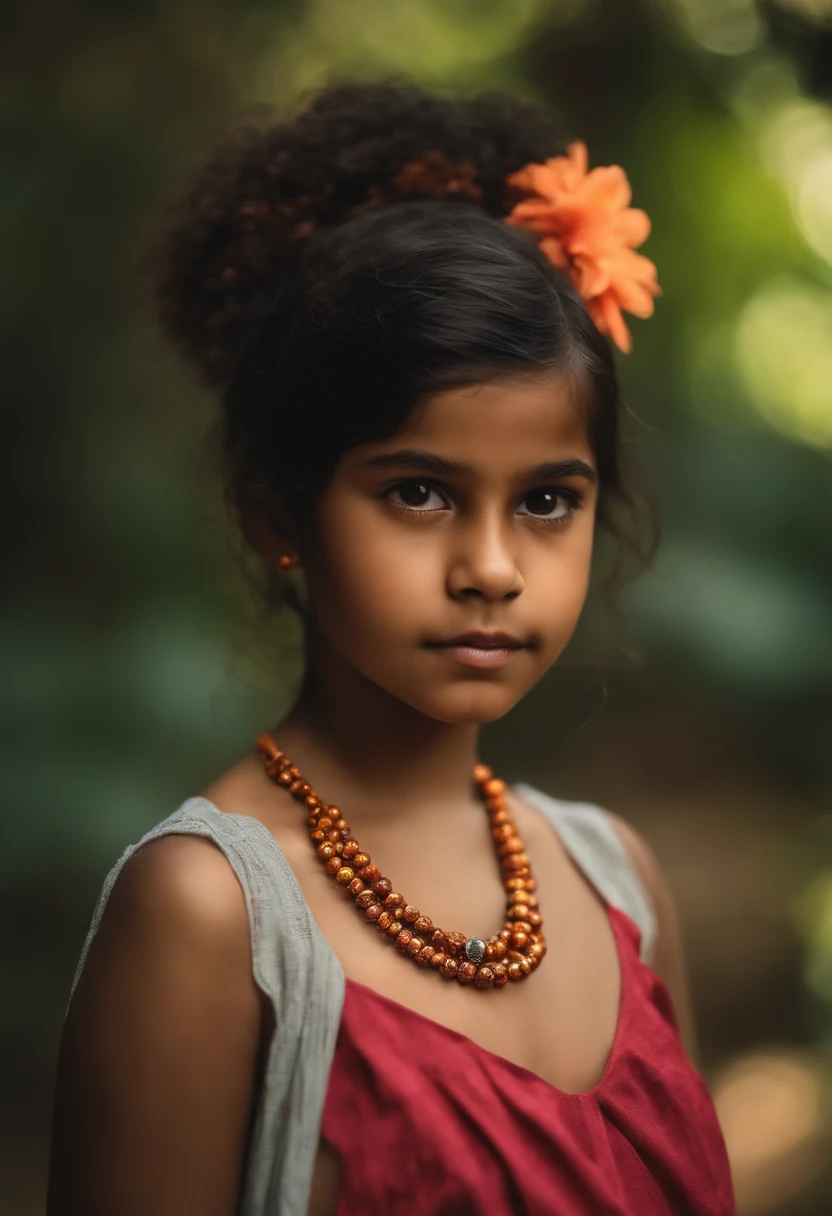 Un primer plano de una niña con una flor en el pelo - SeaArt AI