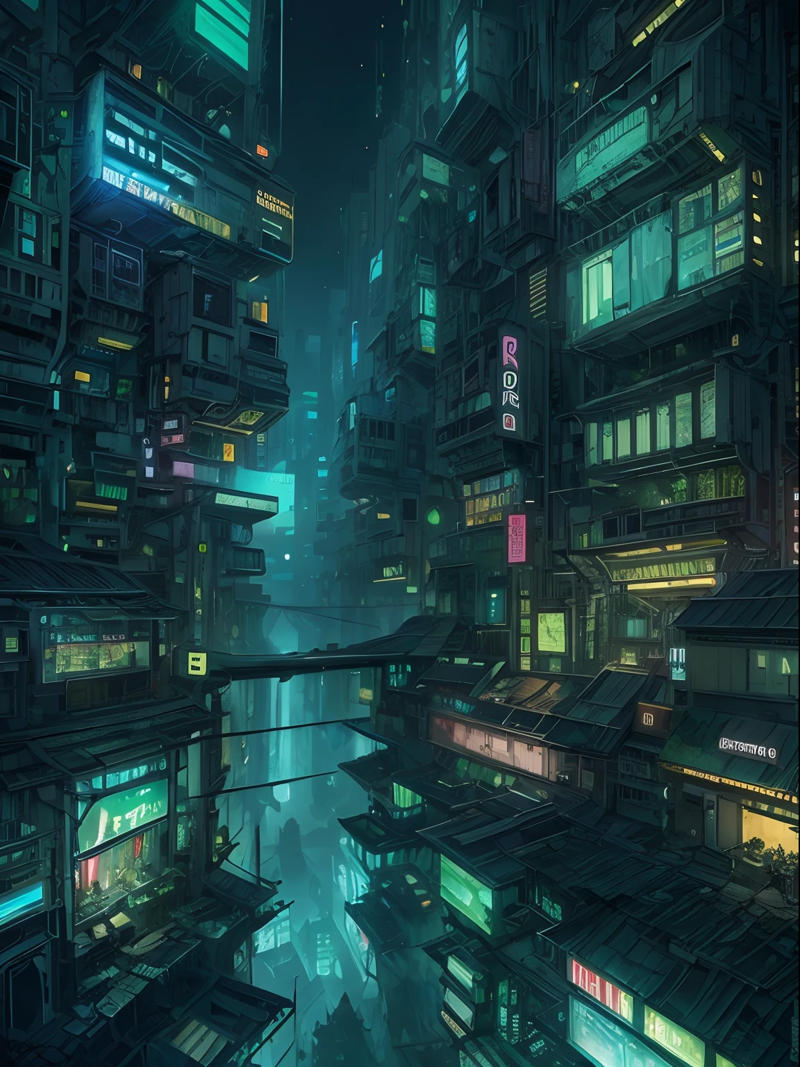 Ville cyberpunk de style UNFZ3N la nuit