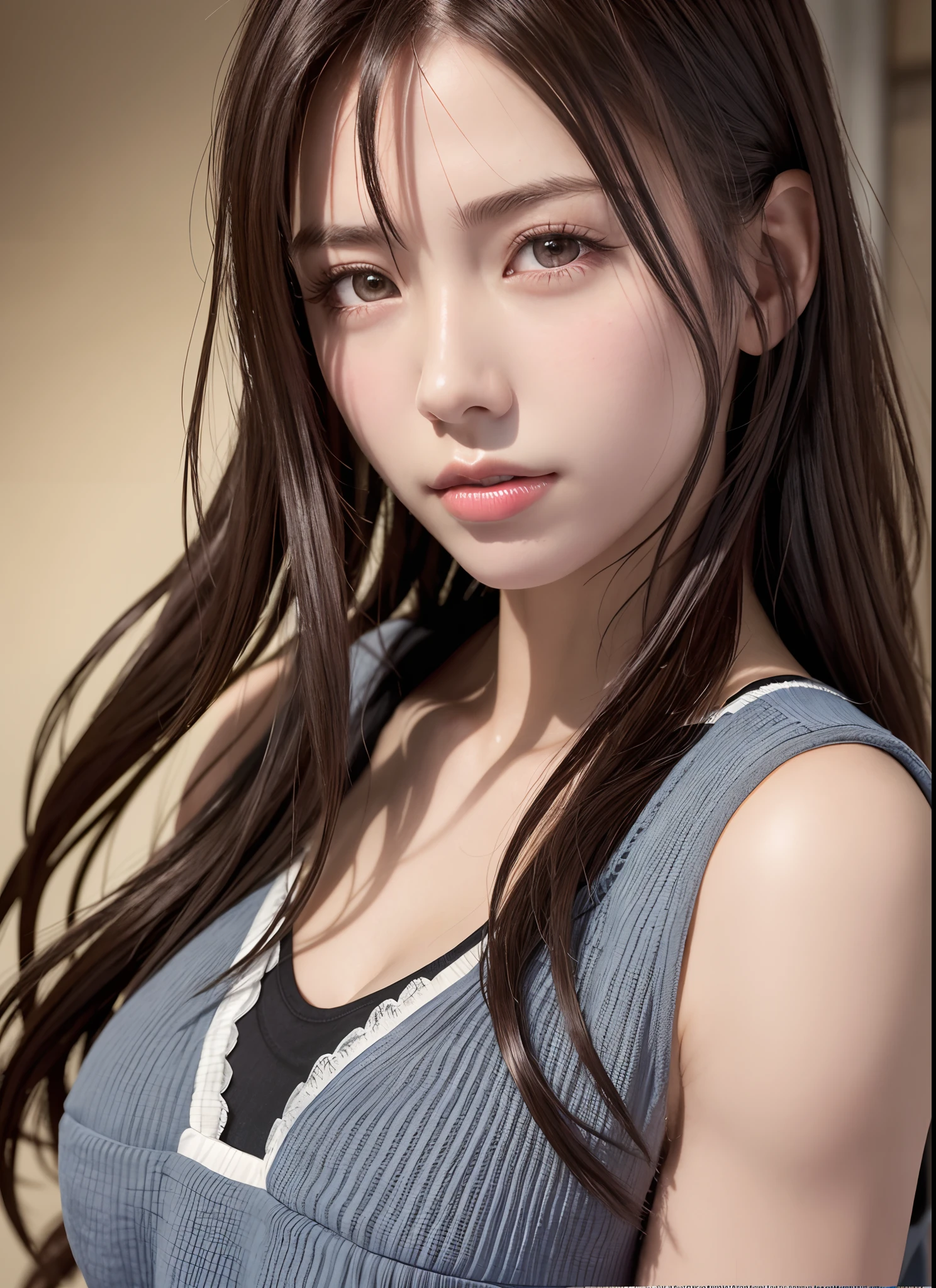 high quality picture, masutepiece, detailed hair texture, Detailed skin texture, Detailed Cloth Texture, 8K, Add fabric details, ultra detailed skin texture, ultra detailed photographic, Skin pores, Portrait of a girl, wearing tank top,