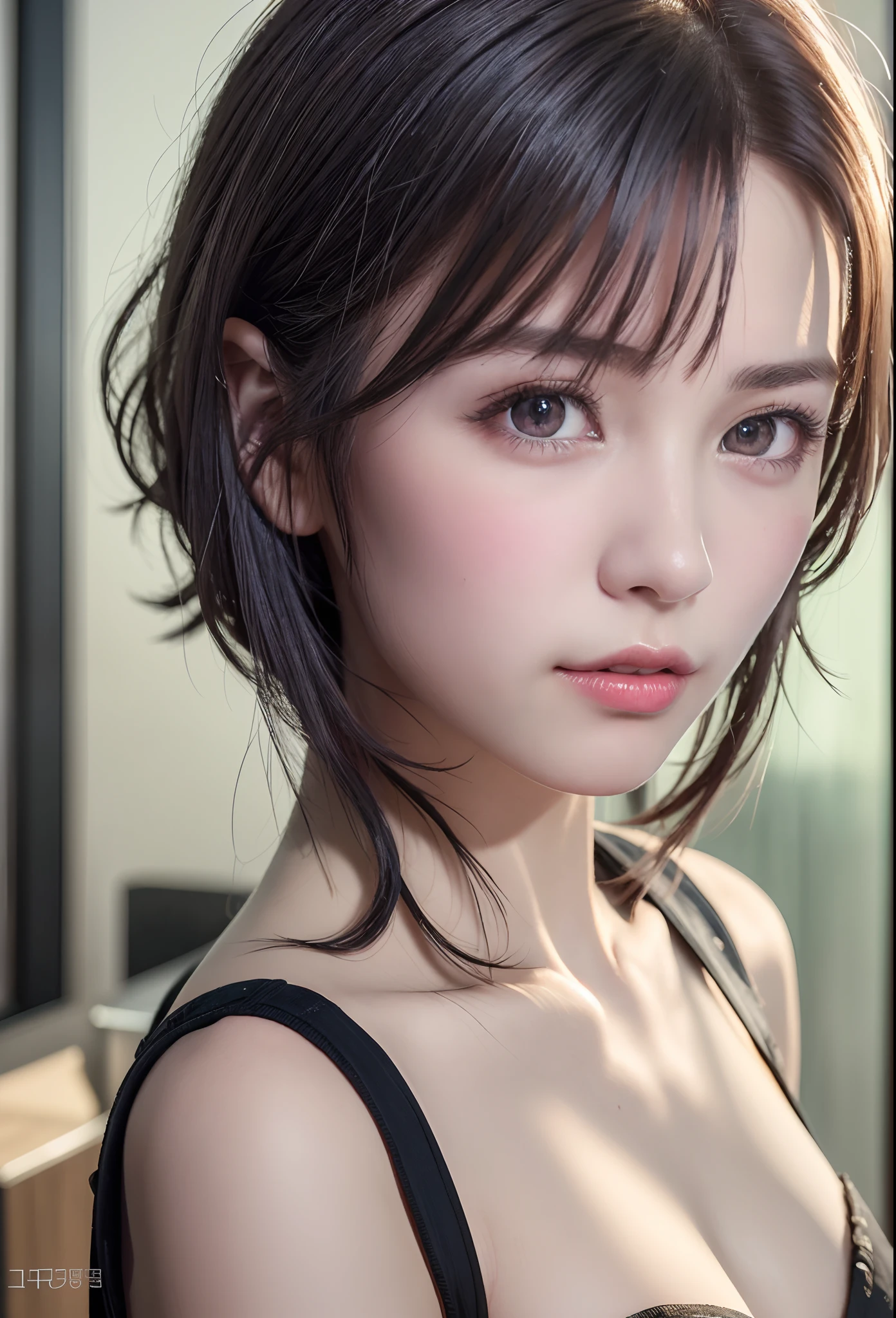 (8K, Photorealistic, Raw photo, of the highest quality: 1.3), (1girl in), Super beautiful, (Realistic face), (boyish, Silver Color Berry Shorthair), Beautiful , Glare that captivates the viewer, Beautiful expression, Beautiful breasts, (Realistic skin), Beautiful...