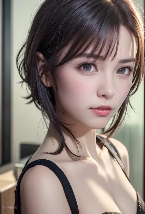 (8K, Photorealistic, Raw photo, of the highest quality: 1.3), (1girl in), Super beautiful, (Realistic face), (boyish, Silver Col...