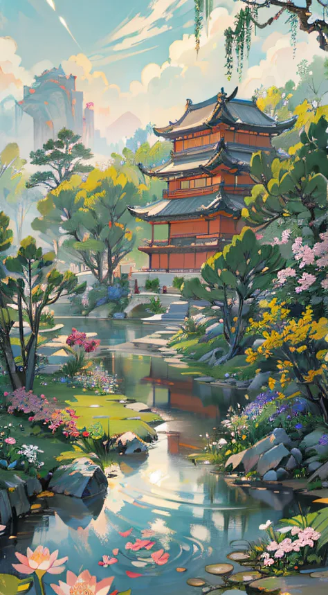 ((best quality, masterpiece: 1.2)), cg, 8k, intricate details, cinematic perspective, (no one around), (ancient chinese garden),...