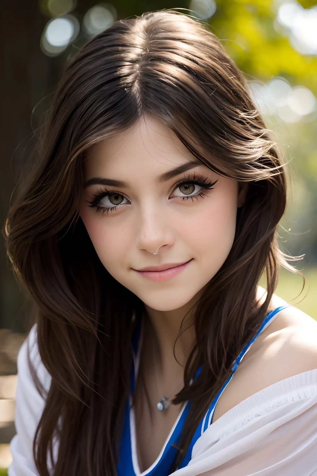 A close up of a young woman with long brown hair - SeaArt AI