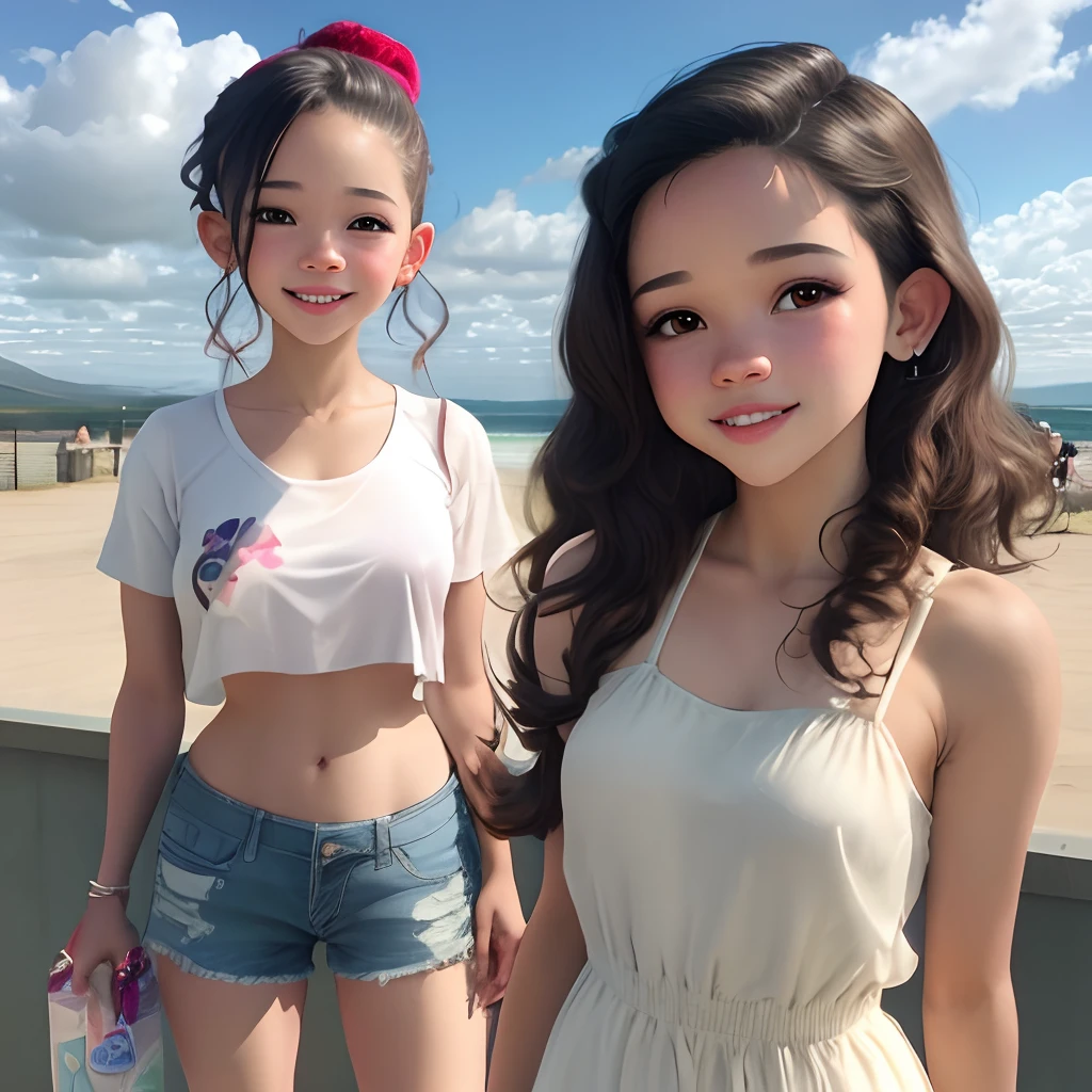 Two asian girls standing next to each other on a beach - SeaArt AI