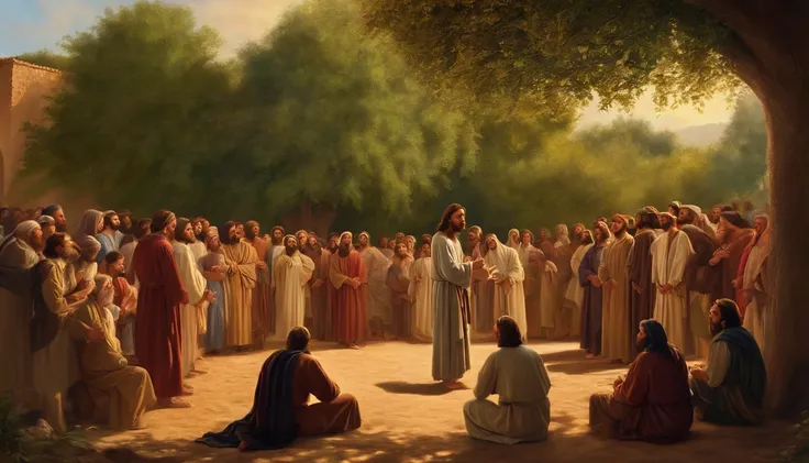 Jesus telling parables in a crowd - SeaArt AI