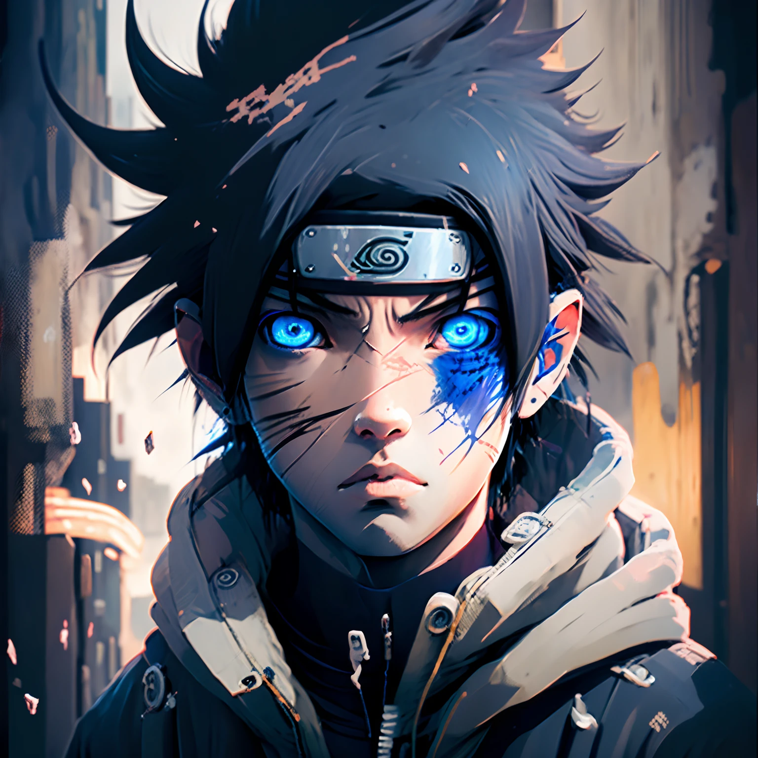 Naruto Uchiha in the hood, Black hair, blue eyes