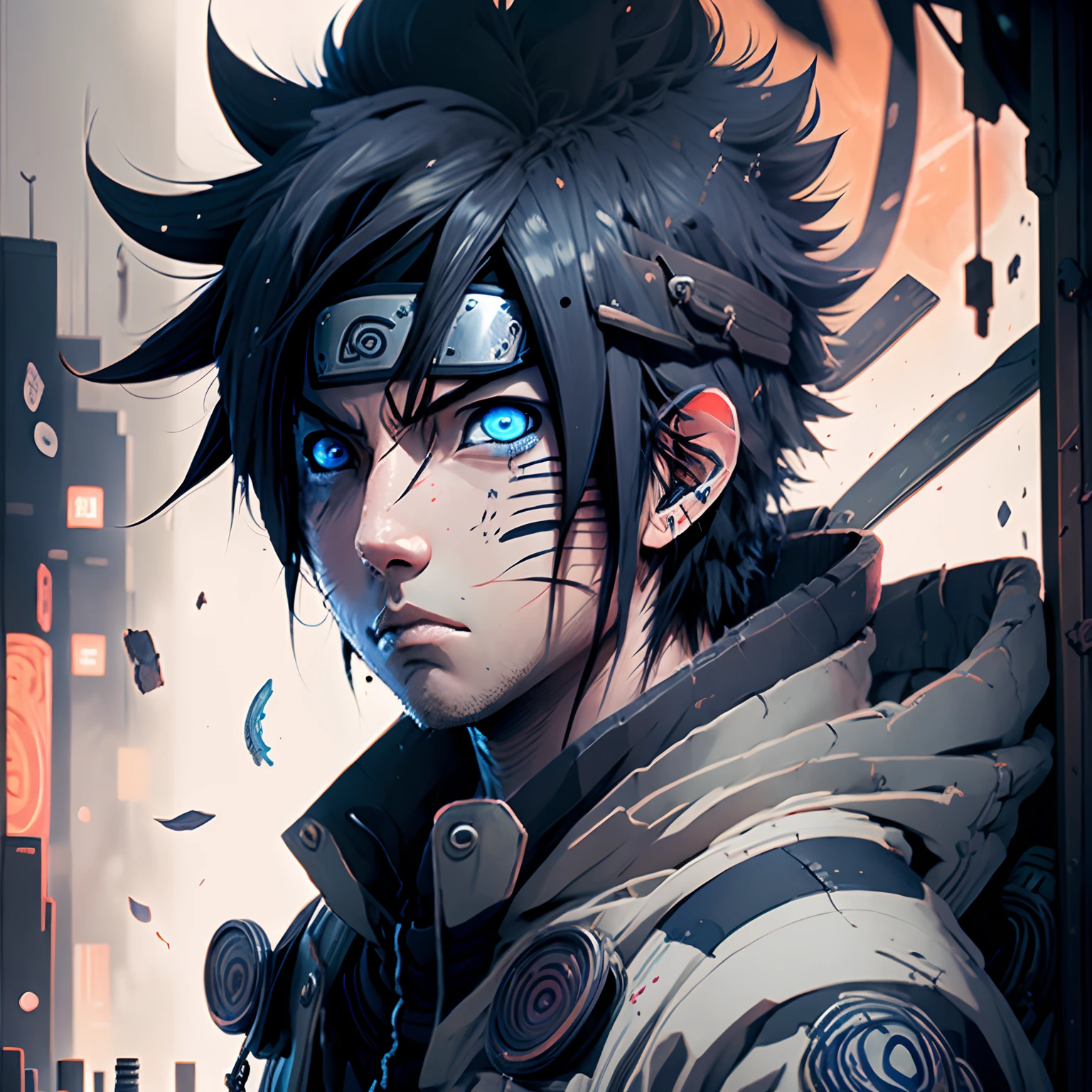 Naruto Uchiha in the hood, Black hair, blue eyes