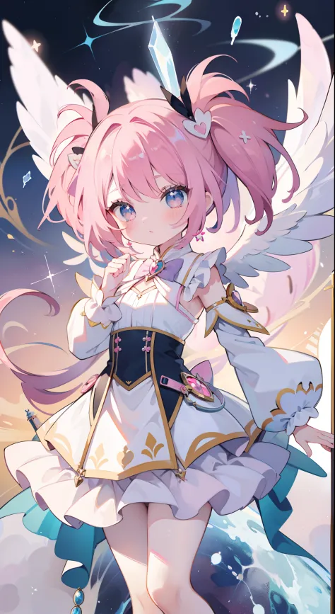 One girl、magical little girl、​masterpiece、top-quality、Top image quality、cute little、A pink-haired、long twin tail hair、Magical Girl Costumes、magia、uses magic