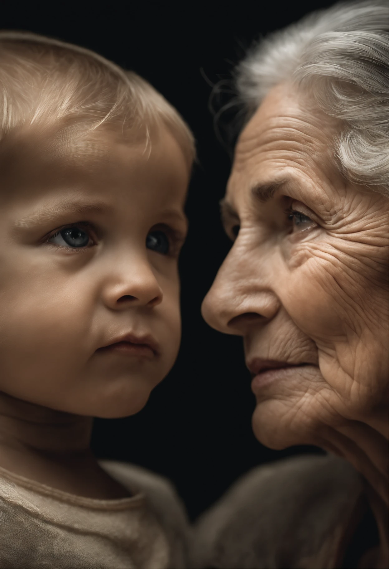 An old woman and a young child are looking at each other - SeaArt AI