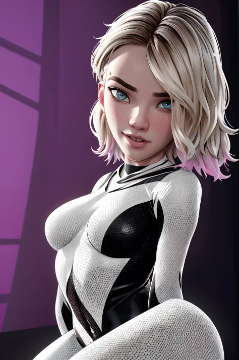 1girl ,solo,gwen stacy,spider web print, spider gwen , body suit , superhero, masterpiece, best quality, highest quality, cinematic lighting, (volumetric lighting), extremely detailed CG unity 8k wallpaper, focused, 8k wallpaper, 4k wallpaper, extremely de...