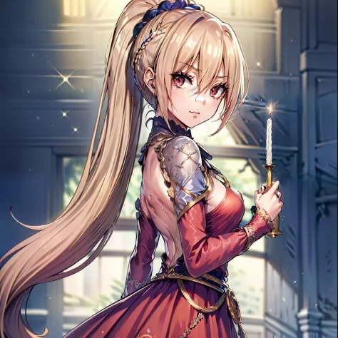 (masutepiece, Best Quality:1.2), Extremely detailed, detailed hairs, Soft skin,

1girl in, Solo, Upper body,Halloween, squash, disguise

Blonde hair, Long hair, High Ponytail, Long ponytail,

Red Eyes, long eyelashes, thick eyelashes, Looking at Viewer,

R...