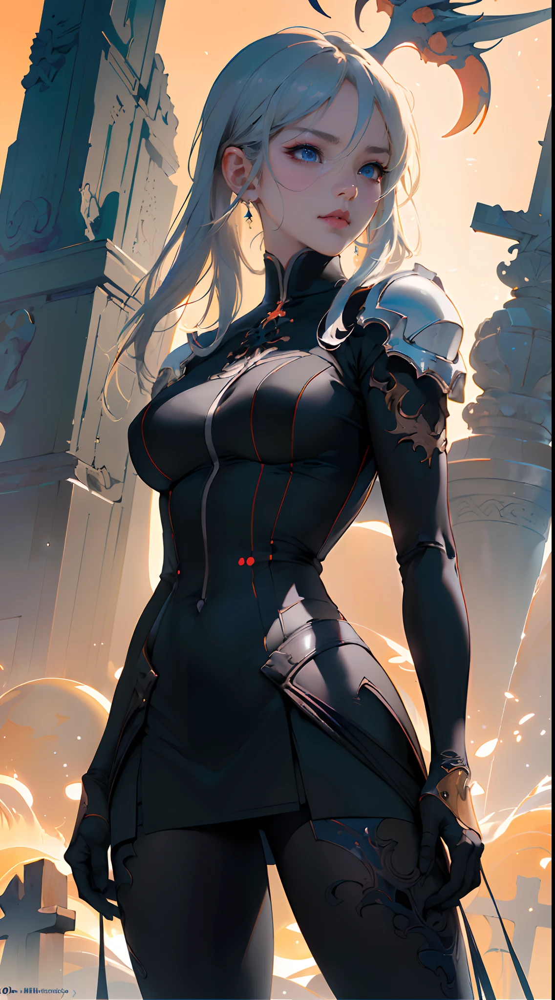 Anime - Imagen de estilo de una mujer vestida con un vestido blanco y un velo, Guweiz en Artstation Pixiv, (Guweiz en Pixiv Artstation:1.4), Ross Tran 8 K, WLOP RossDraws, WLOP y Krenz Cushart, (Estilo Ross Tran:1.4), Cushart Krenz Key Art Femenino, Fanart Mejor ArtStation,More detailed 8K.motor irreal:1.4,UHD,La mejor calidad:1.4, fotorrealista:1.4, textura de la piel:1.4, obra maestra:1.8,obra-prima, mejor calidad,objeto Objeto], (detailed face features:1.3),(de fondo un cementerio tenebroso:1.4),(craneos en el suelo:1.4), (manos detailed:1.4)