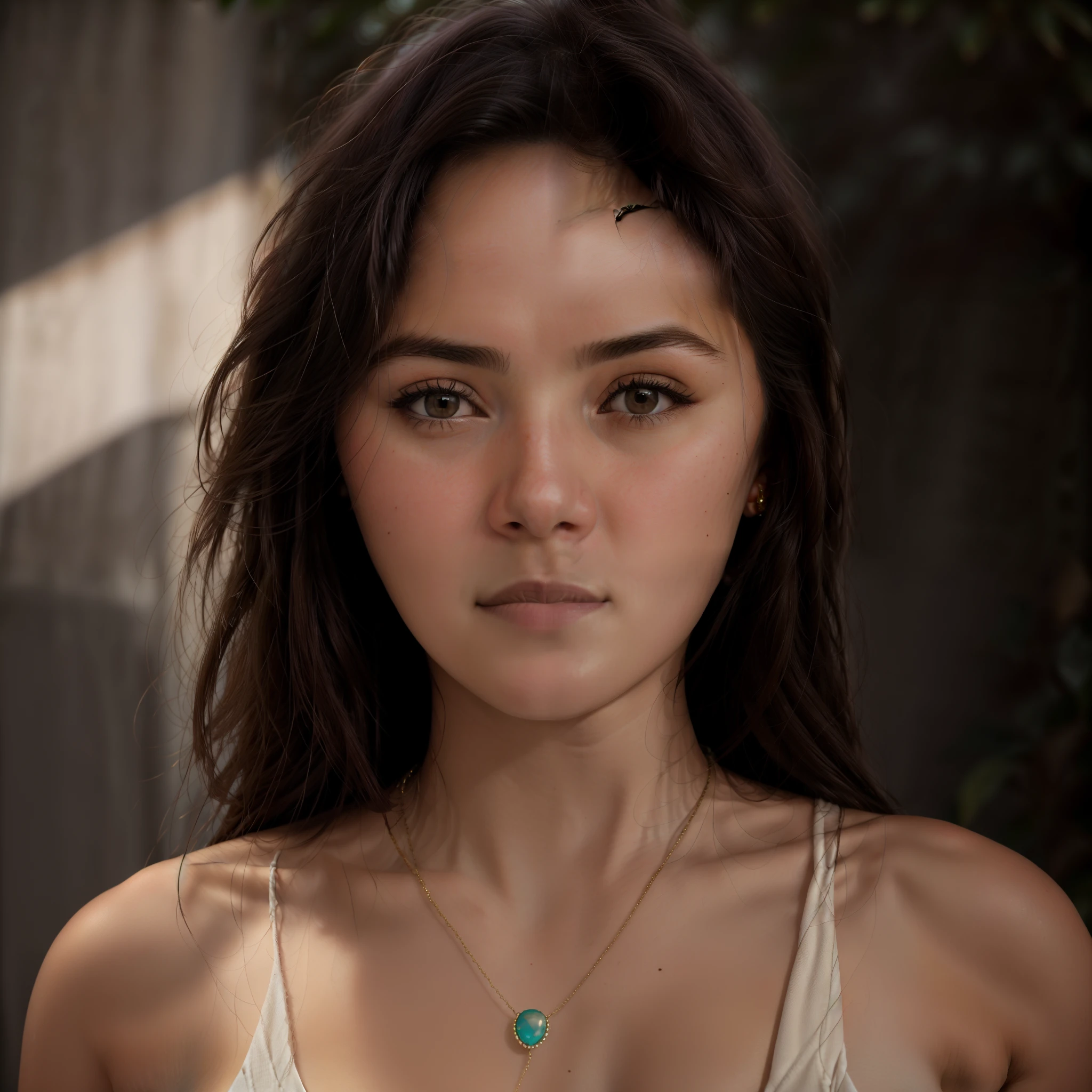 Woman with a necklace and a necklace around her neck written Patricia, Retrato Sophie Mudd, Retrato de um modelo bonito, foto retrato suave 8 k, lindo rosto latino, retrato de beleza bronzeado, foto de uma mulher bonita, cinematic headshot portrait, flawless olive skin, Retrato de 50mm, medium portrait soft light, 7 0 mm portrait, mulher jovem bonita