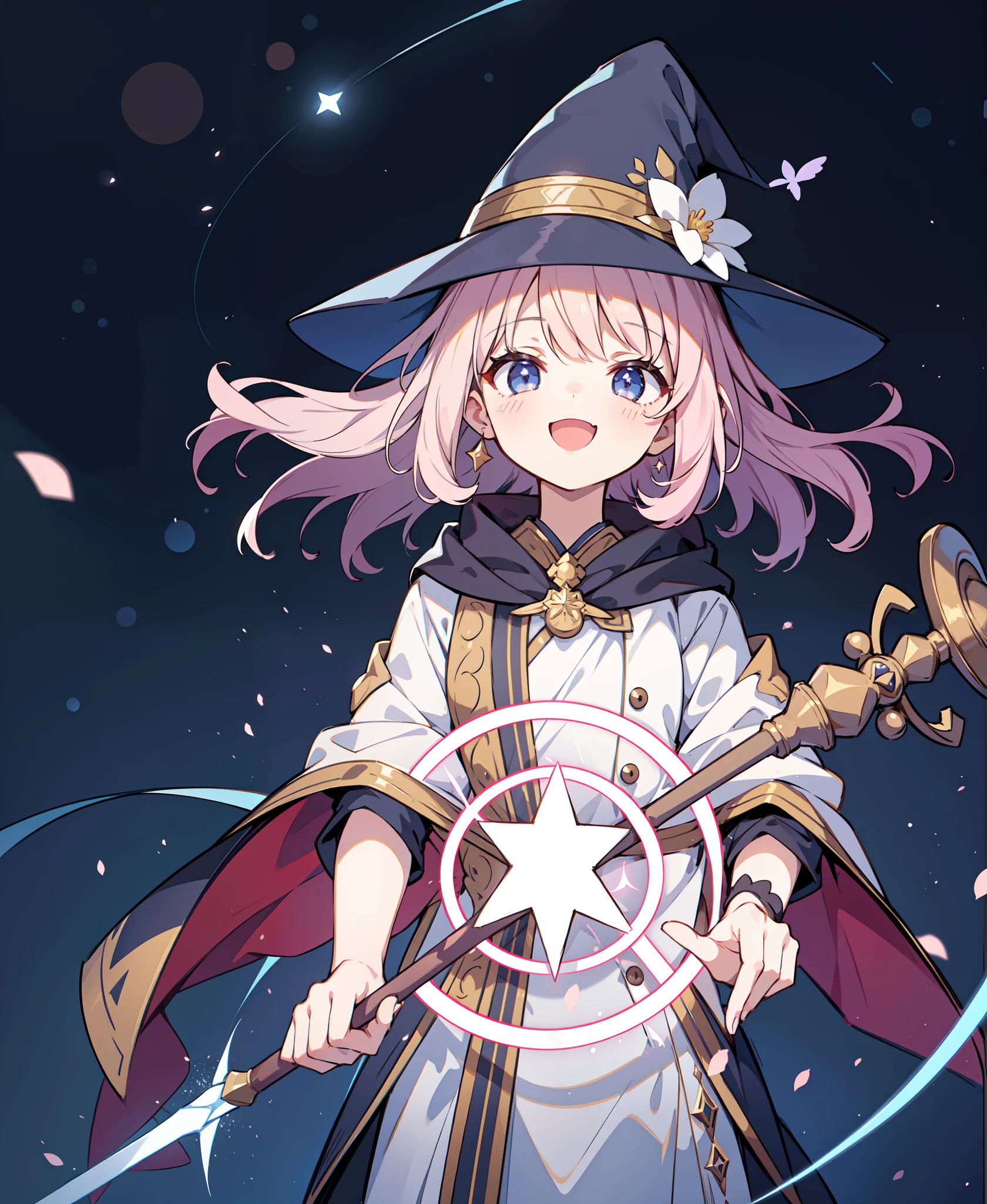 Anime girl with a hat and a wand holding a star - SeaArt AI