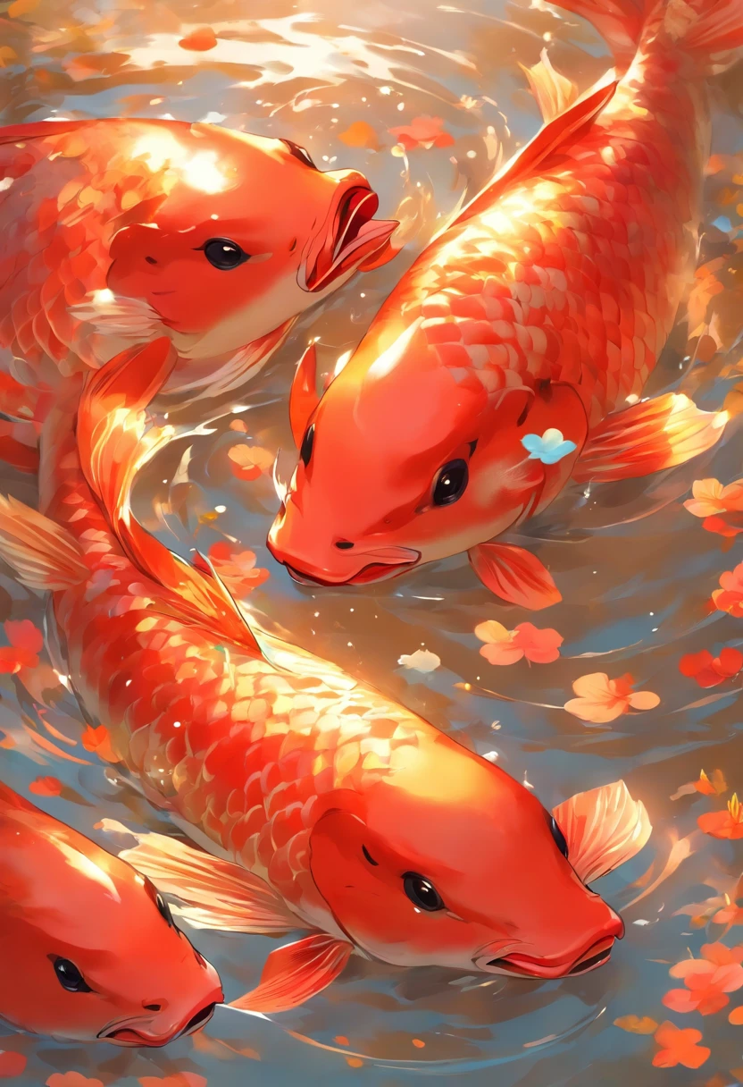 Carp in the water。Big birds in the sky，New Chinese。The future is bright，The painting style is a little sunny，Elements can be cute，Happy birthday congratulations