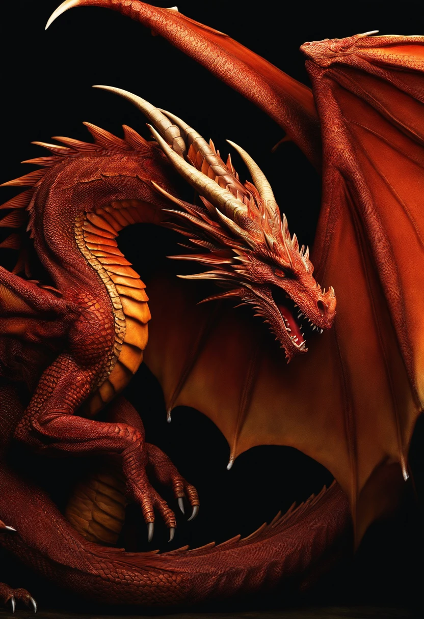 A close up of a red dragon with a black background - SeaArt AI