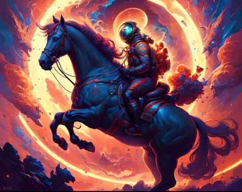 Highly (dynamic:1.2) scene art detailed (Apterus:1.2) cosmonaut on a horse, (fantastic amazing decoration:1.2), abstract beauty, explosive volumetric, Delightful anatomy, (fantastic horror perfect art, 64k ultra hd:1.1), (art by apterus, art by dan mumford...