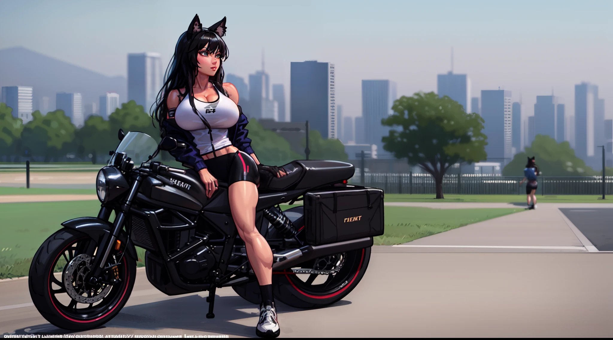 Araffe on a motorcycle with a cat hat and a black bag - SeaArt AI