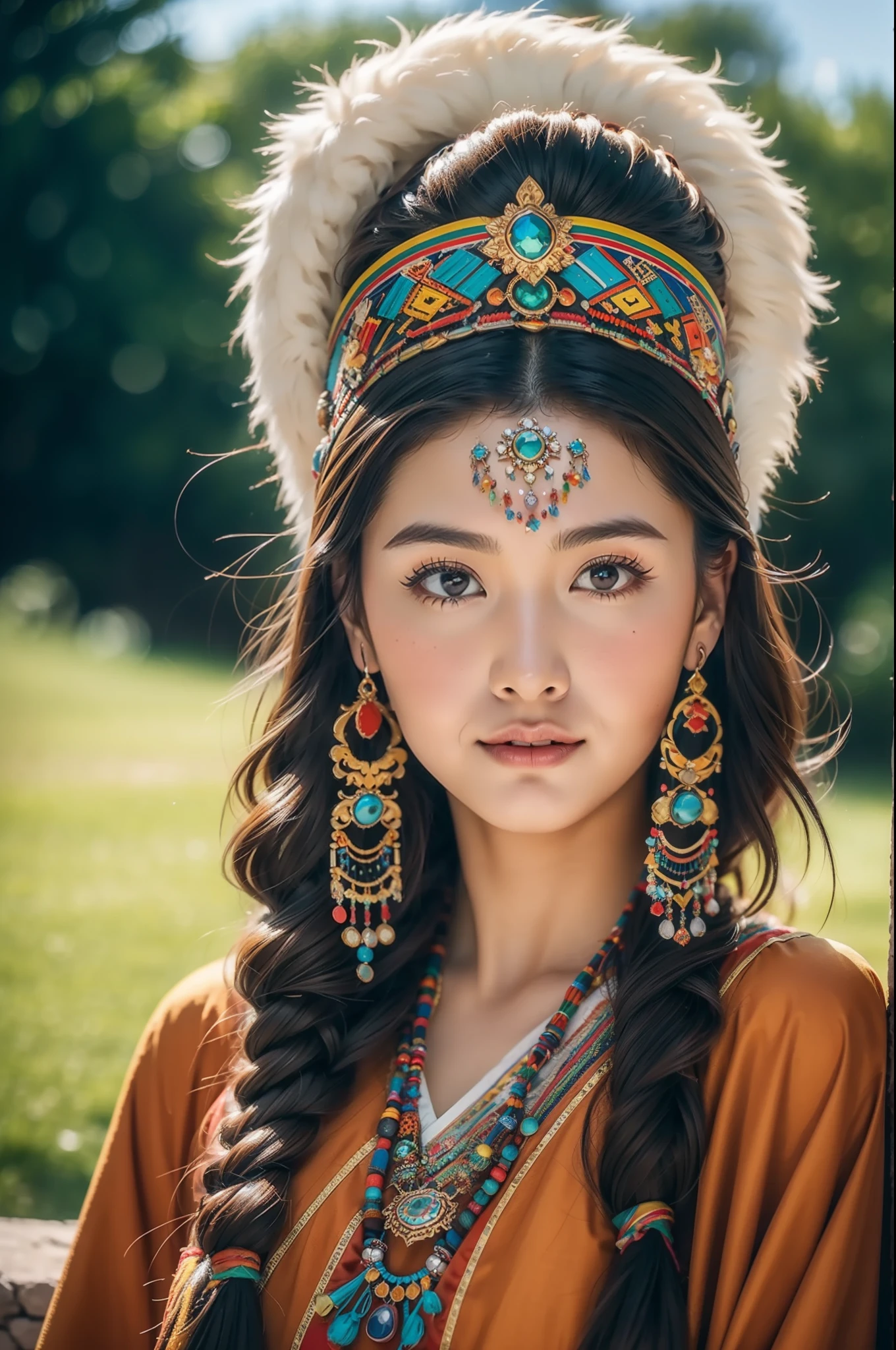 (Meilleure qualité,8k,Une haute résolution,chef-d&#39;œuvre:1.2),(peau marron foncé, peau texturée, Visage rougi des Highlands, coup de soleil, bronzé, tache solaire), Beautiful Tibetan girl in Palais du Potala, Drapeaux de prière，Palais du Potala, Culture tibétaine, yeux pétillants, Costumes d&#39;art tibétains traditionnels, Robes tibétaines, Coiffe tibétaine, Bijoux tibétains, turquoise, ambre, Observez le public, Détails ultra-fins, mis à l&#39;échelle. éclairage doux, ultra - détaillé, Haute qualité, Couleurs vives, bokeh, HDR, hyper HD, Style de photographie professionnelle.