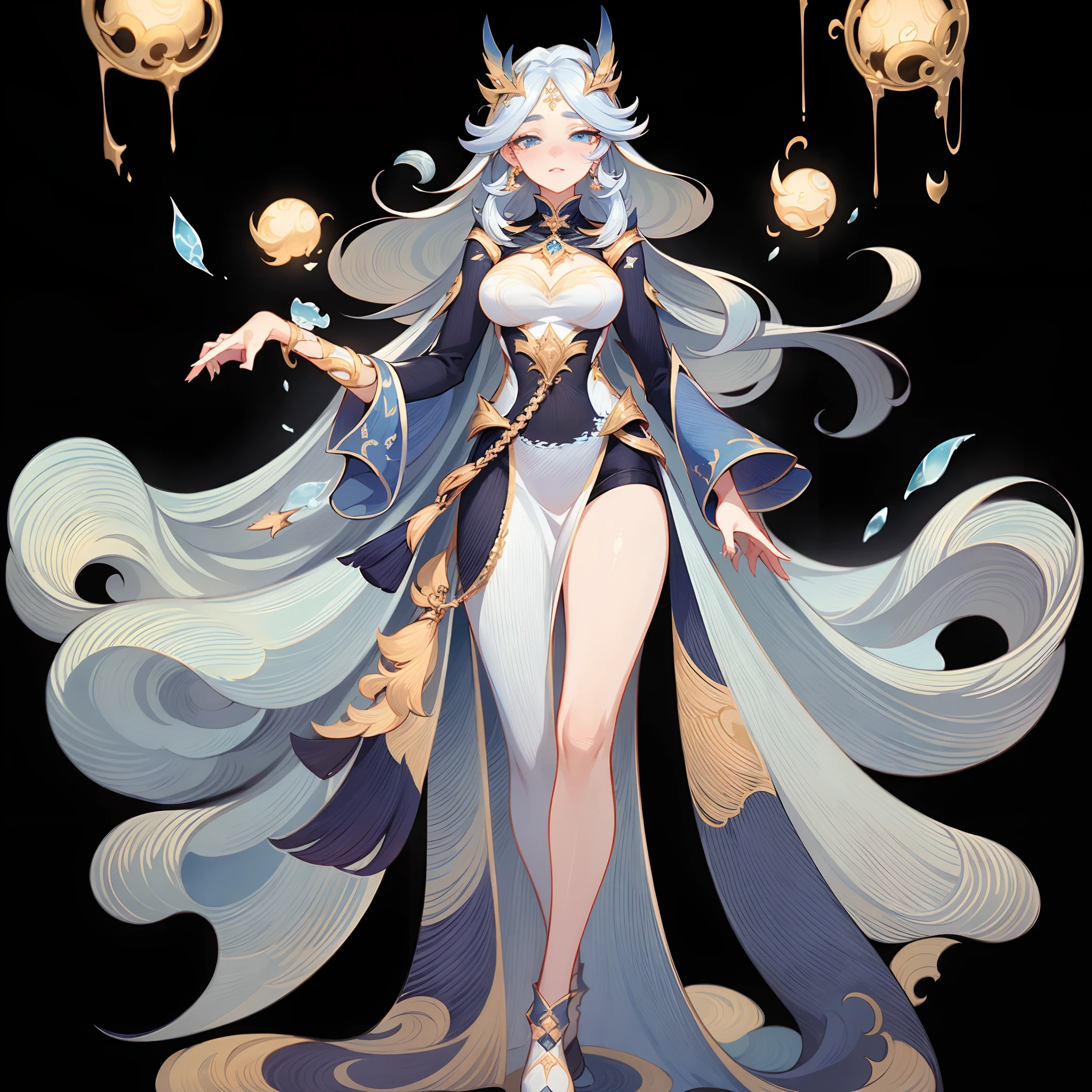 1girll，mages，Gorgeous long dress，standing full-body，独奏，Clear facial features，Transparent background，(tmasterpiece，top Quority，best qualtiy，超高分辨率，Clear facial features，beautidful eyes，beauitful face)