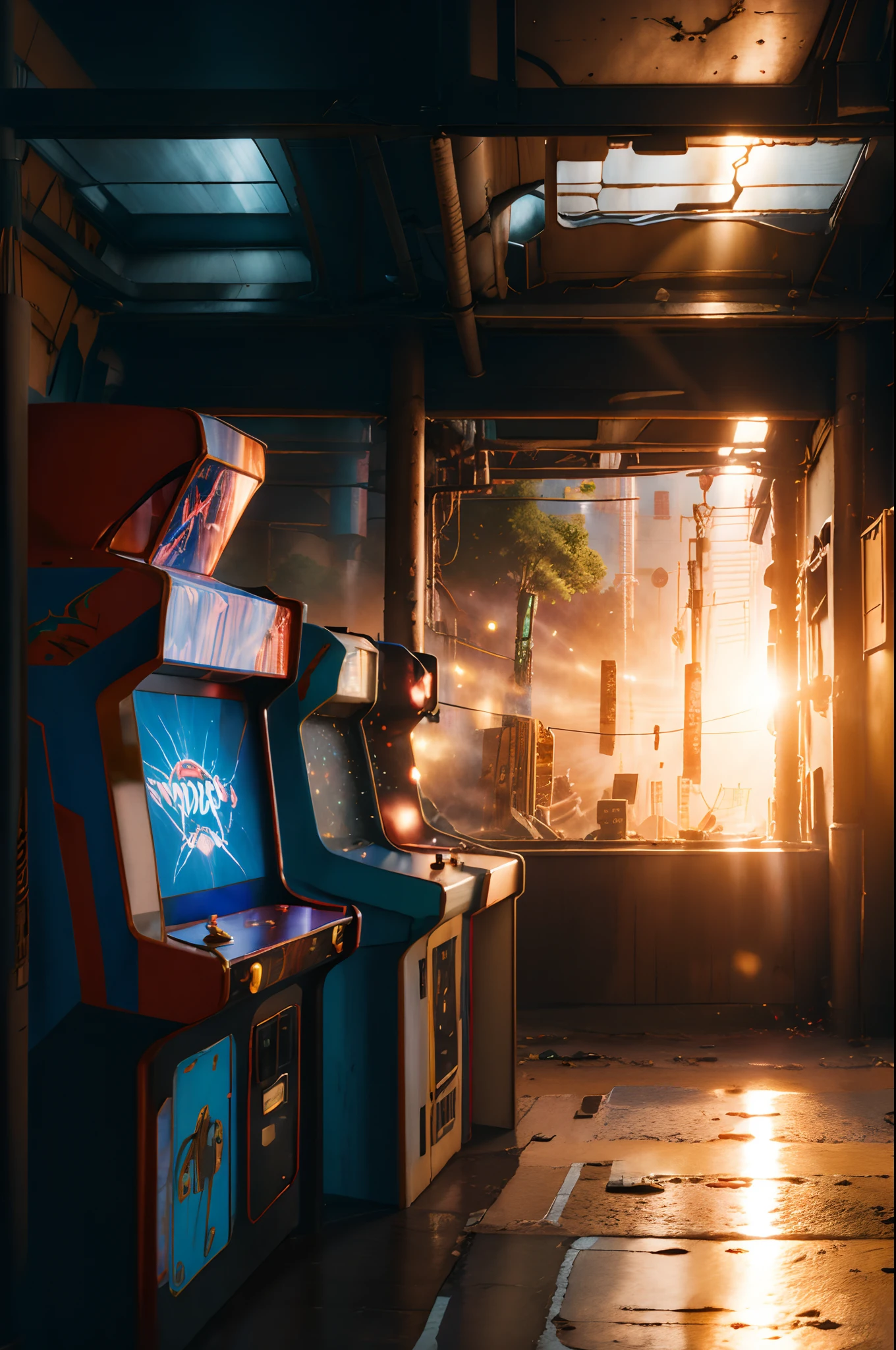 Arcade，Arcade，Arcade，Arcade，Cyber，mirai，gaming console，ray of lights，llight rays，Particle，dream magical，Rush off the screen，Front view，8k