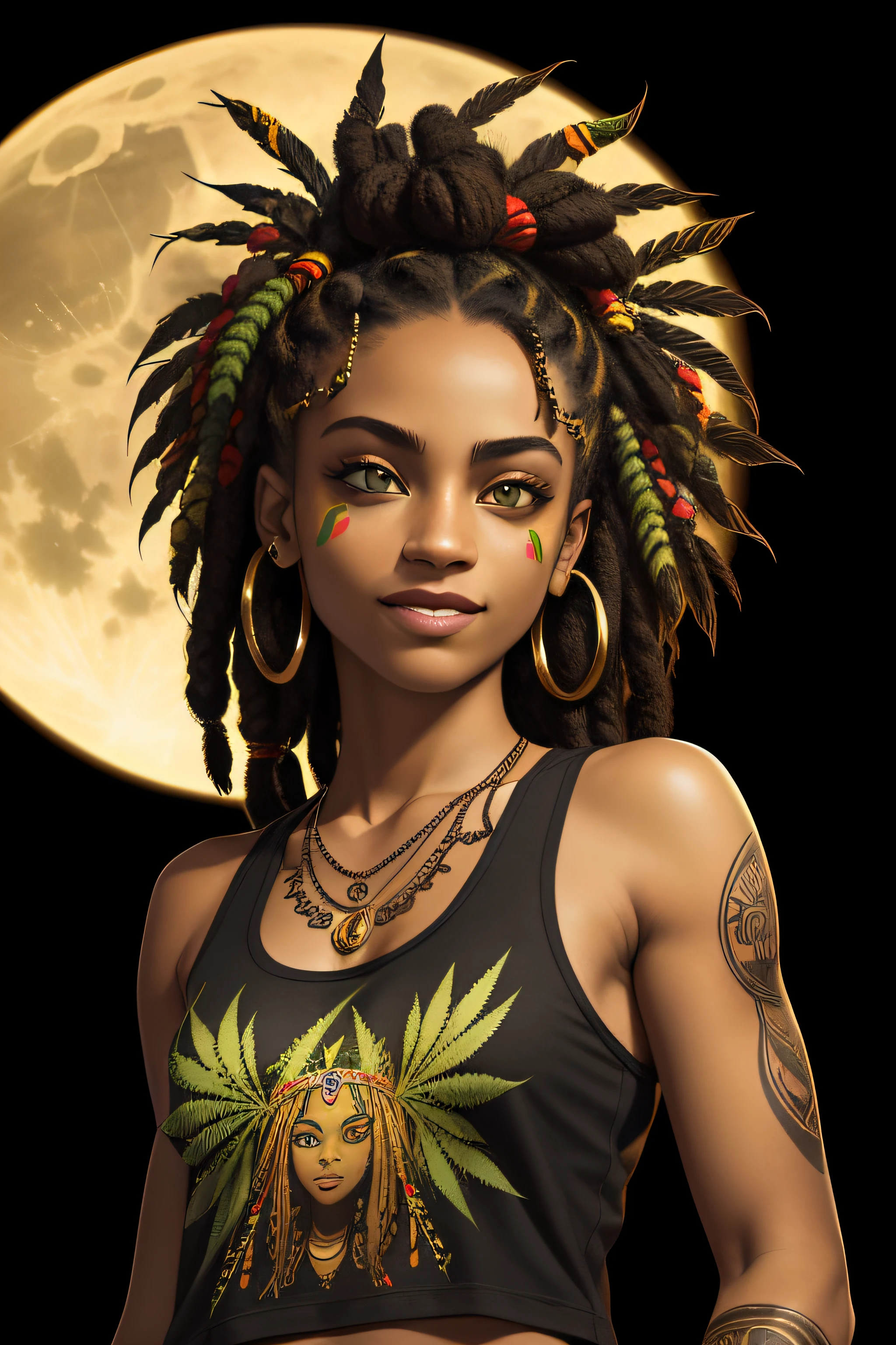 tank top art, golden eyes, 2D, ((weed background :1, 5)) - SeaArt AI