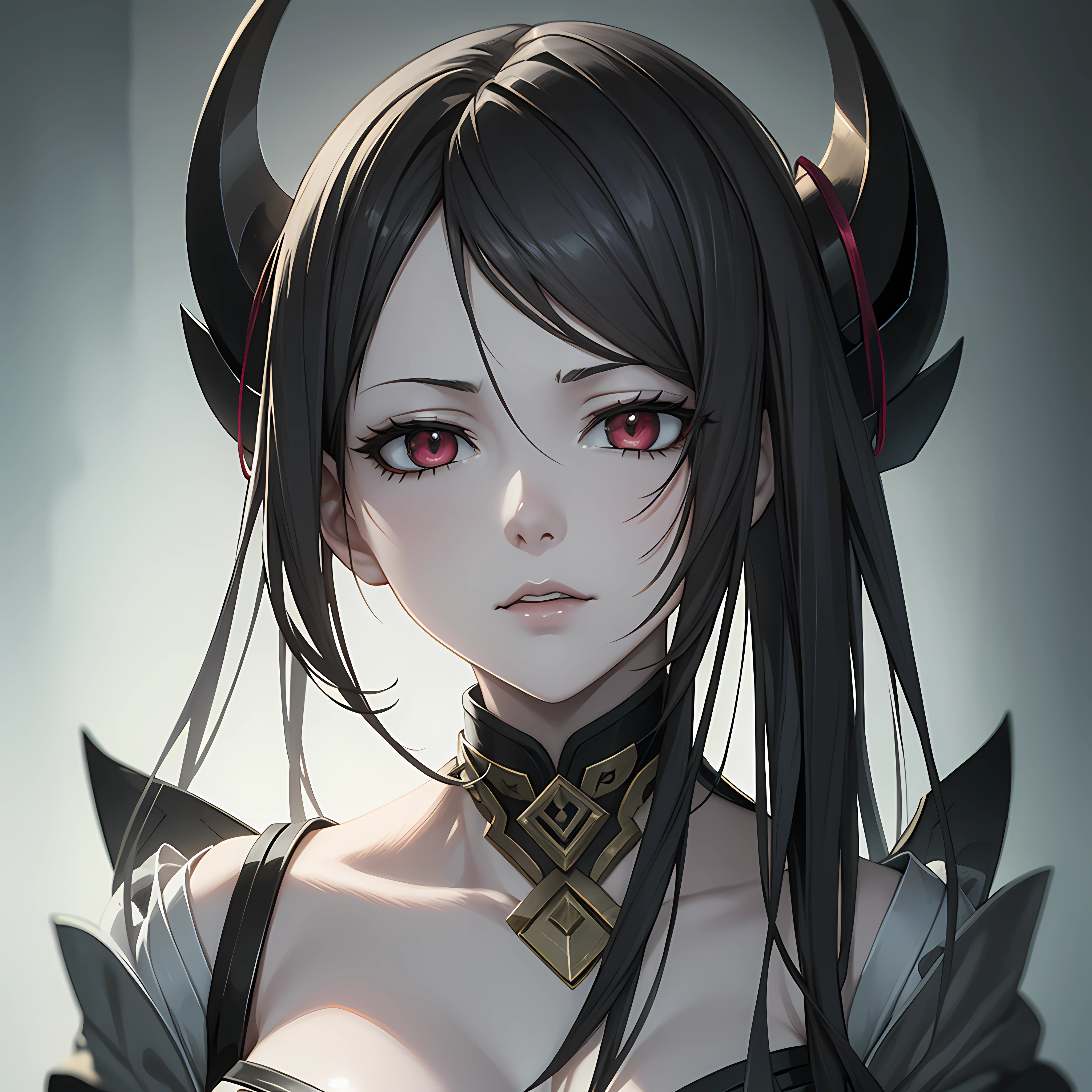 Un primer plano de una mujer con cuernos y cara de demonio, arte digital inspired by Li Mei-shu, ganador del concurso cgsociety, arte digital, Albedo de Overlord, retrato onmyoji, deviantart estación de arte cgscosiety, fanart mejor estación de arte, anime rudo 8k, retrato gapmoe yandere grimdark, viudo