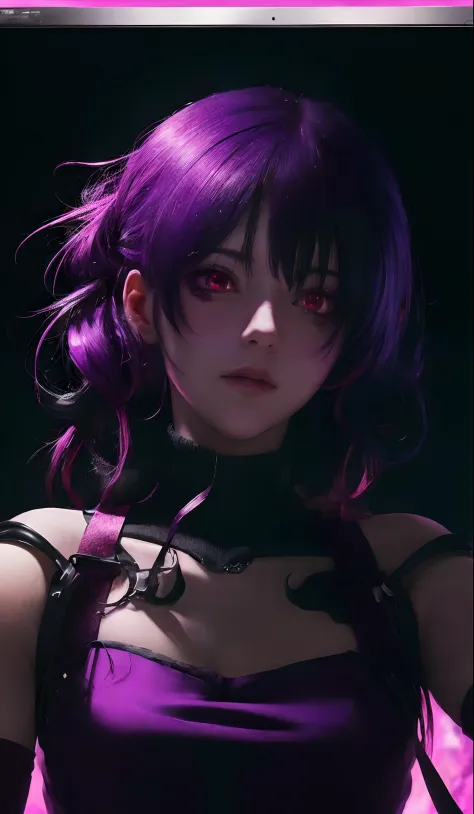 Personaje de anime con sangre goteando por los ojos y cabello negro, Estilo anime 4K, con ojos rojos brillantes, Fondo de pantal...