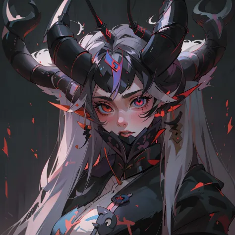 a close up of a woman with horns and a demon face, digital art inspired by li mei-shu, cgsociety contest winner, digital art, al...