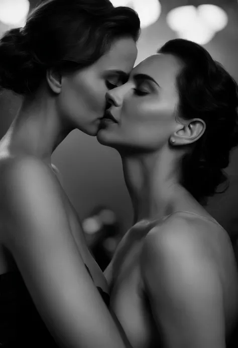 Two women kissing each other in front of a mirror - SeaArt AI