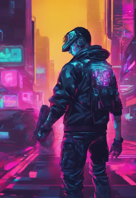 cybernetic gangster thug fodder background character side character, wake up in the morning put on a random ass muscle shirt tell their mom theyre goin to work but go to their gang and do random gang shit and rob some people