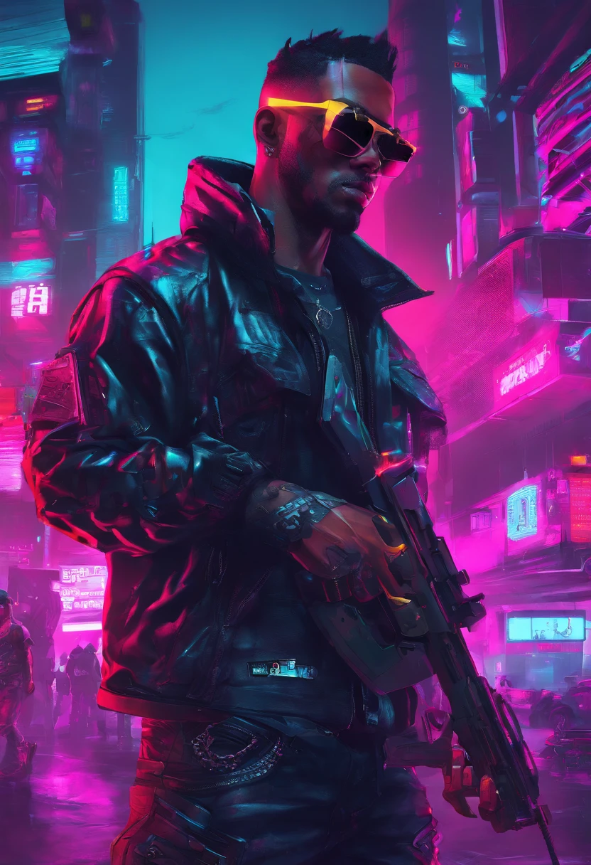 cybernetic gangster thug fodder background character side character, wake up in the morning put on a random ass muscle shirt tell their mom theyre goin to work but go to their gang and do random gang shit and rob some people