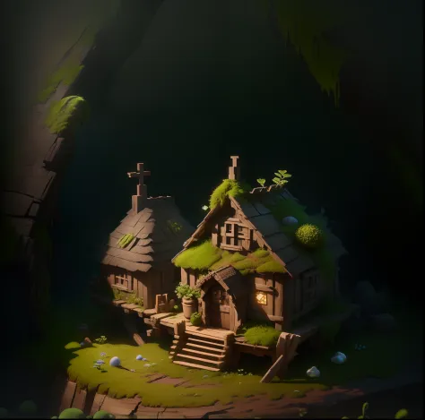 masterpiece, best quality, (extremely detailed CG unity 8k wallpaper), (best quality), (best illustration), (best shadow), A round turnip hut covered with moss， isometric 3D, octane render,ray tracing,ultra detailed