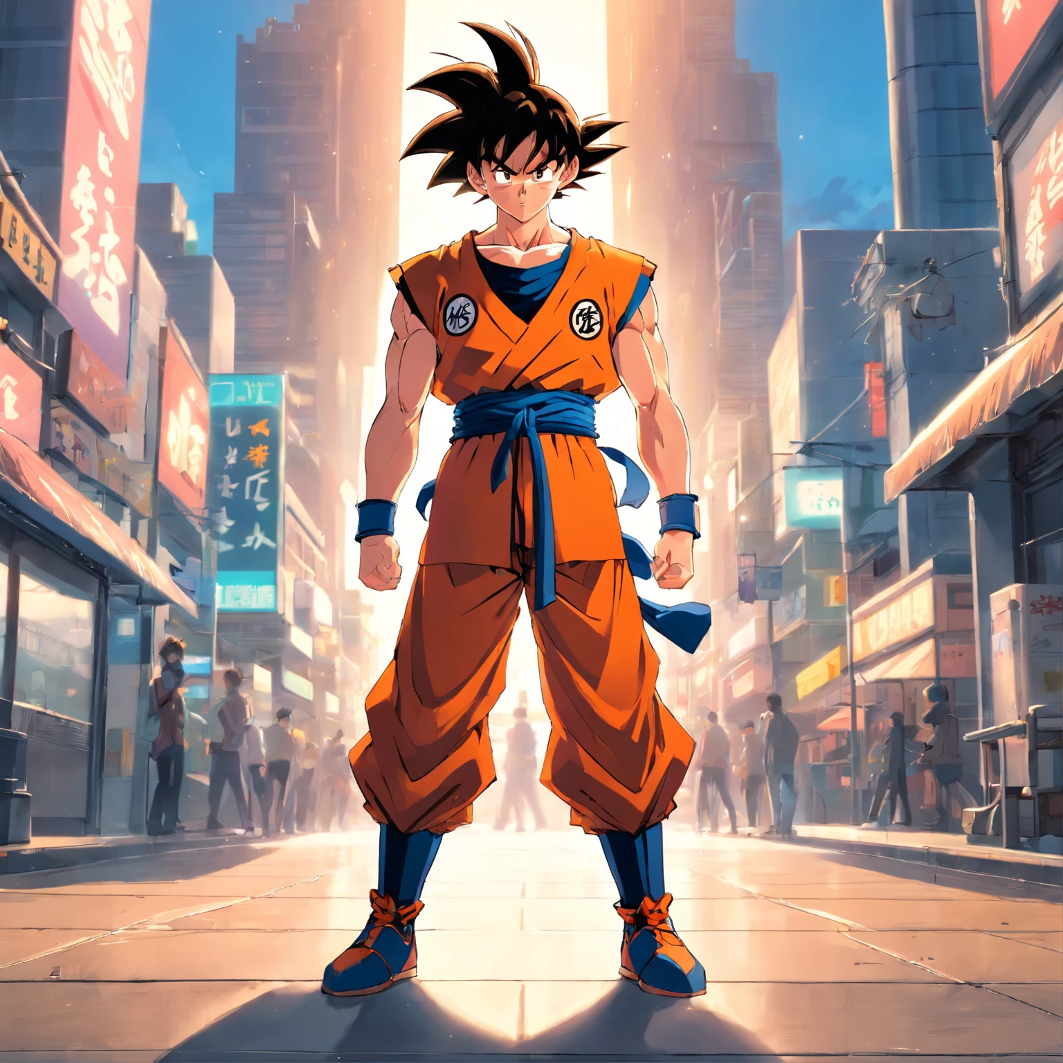 Goku standing pose,Tiptoe，Suspended on the ground，Full body like ...