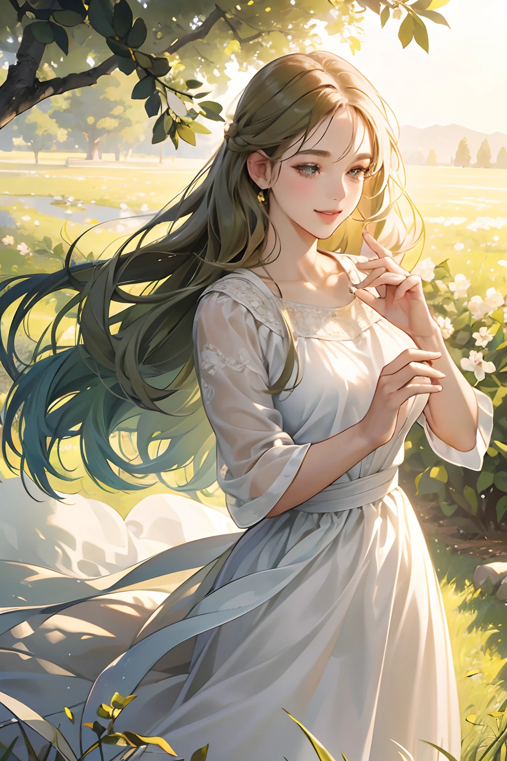 (best quality,4k,8k,highres,masterpiece:1.2),ultra-detailed,(realistic,photorealistic,photo-realistic:1.37),Russian girls in white dresses,olive tree in a garden,beautiful detailed eyes,beautiful detailed lips,extremely detailed eyes and face,long eyelashes,pick olives,delicate olive branches,golden sunlight,soft shadows,lush green grass,vibrant colors,fresh summer air,dreamlike scenery,subtle breeze,serene atmosphere,peaceful surroundings,natural beauty,feminine grace,gentle poses,white flowers,playful laughter,resplendent dresses,traditional Russian hairstyles,joyful expressions,abundance of olives,harvesting season,traditional woven baskets,harvesting ritual,harvesting olive fruits,filled with anticipation,celebration of nature's bounty,dainty fingertips,meticulous attention,precise movements,dancing sunlight and shadows,laughter echoing through the grove,shared joy and camaraderie,unforgettable memories adorned with olive leaves,magical olive gathering experience,celestial beauty,traditional elements blended with modern aesthetics,lifelike details that captivate the viewer's gaze.