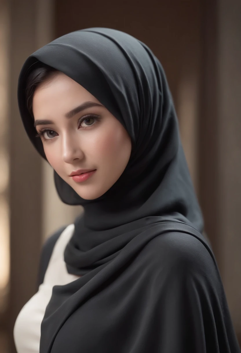 A woman wearing a black hijab and a white top - SeaArt AI